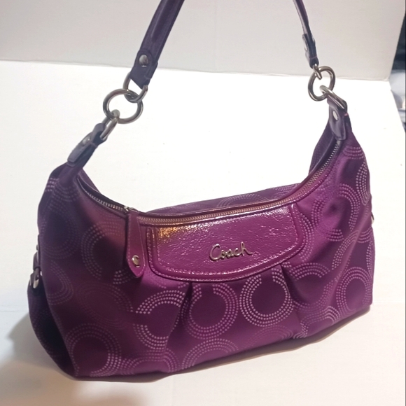 Coach Handbags - Coach Purple Shoulder Bag with Leather Trim and Silver Hardware